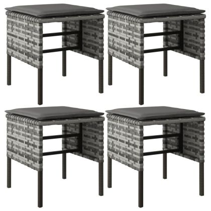 Градински трапезен комплект с възглавници 6 части полиратан сив