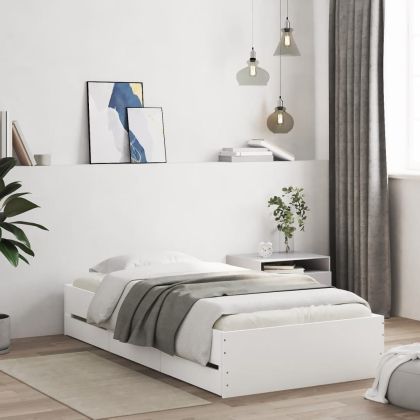 Рамка за легло с чекмеджета, бяла, 90x190 см, инженерно дърво