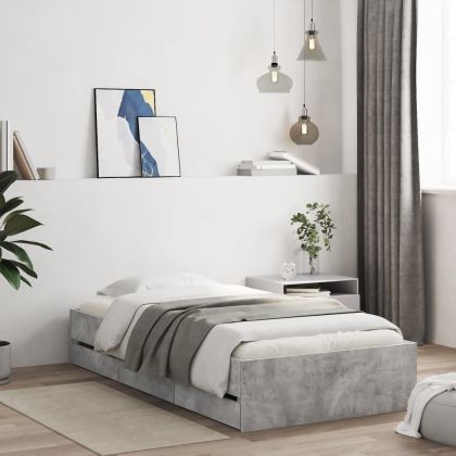 Рамка за легло с чекмеджета, бетонно сива, 90x190 см