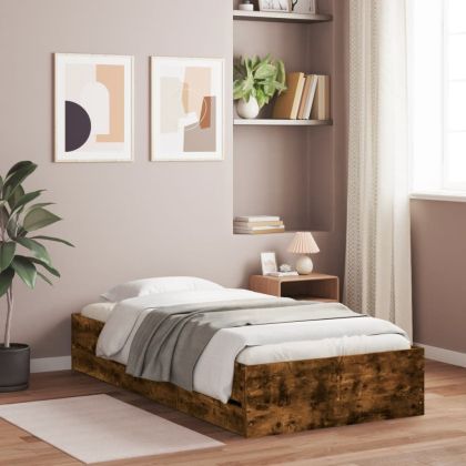 Рамка за легло с чекмеджета, опушен дъб, 90x190 см
