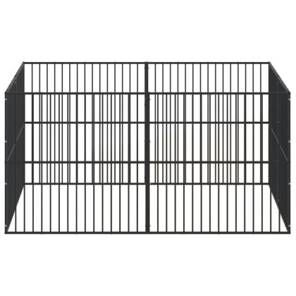 Кошара за кучета с 8 панела, черна, поцинкована стомана