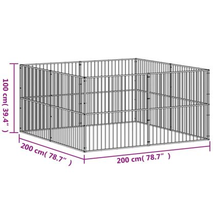 Кошара за кучета с 8 панела, черна, поцинкована стомана