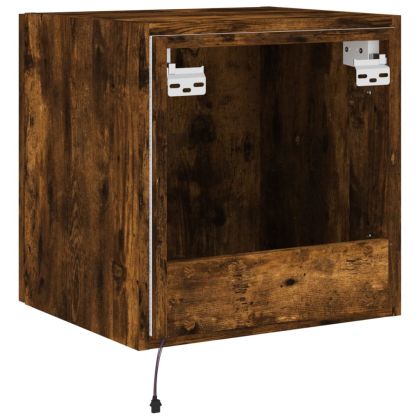 Стенни ТВ шкафове с LED лампи, 2 бр, опушен дъб, 40,5x35x40 см