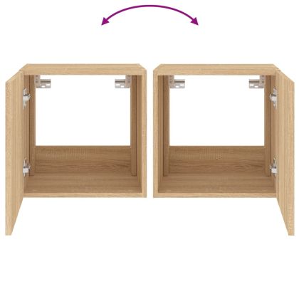 Стенни ТВ шкафове с LED лампи, 2 бр, сонома дъб, 40,5x35x40 см