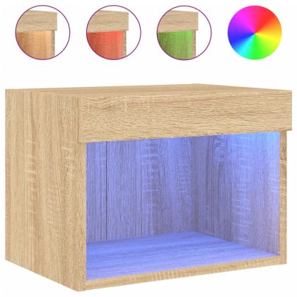 Нощно шкафче с LED осветление, дъб сонома, за стенен монтаж