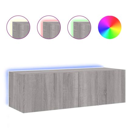 Стенен ТВ шкаф с LED осветление, сив сонома, 100x35x31 см