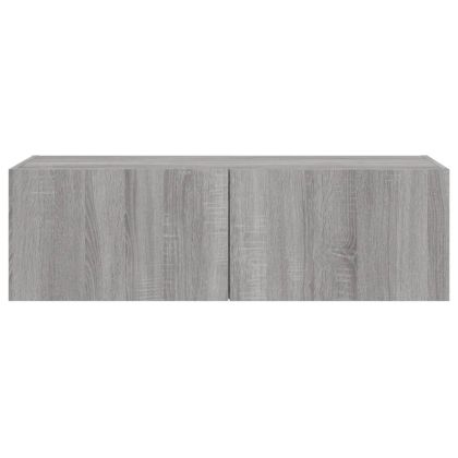 Стенен ТВ шкаф с LED осветление, сив сонома, 100x35x31 см