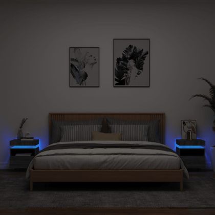 Нощни шкафчета с LED осветление, 2 бр, сив сонома, 40x39x48,5см