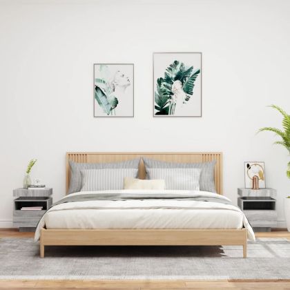 Нощни шкафчета с LED осветление, 2 бр, сив сонома, 40x39x48,5см