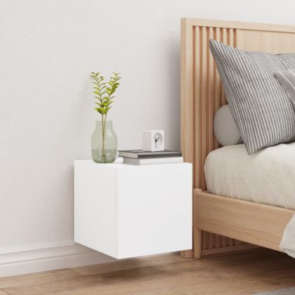 Стенен ТВ шкаф с LED осветление, бял, 30,5x35x30 см