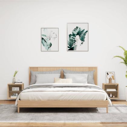 Нощни шкафчета с LED осветление, стенни, 2 бр, сонома дъб