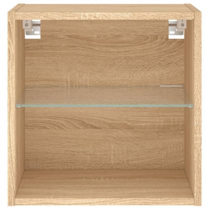 Нощни шкафчета с LED осветление, стенни, 2 бр, сонома дъб