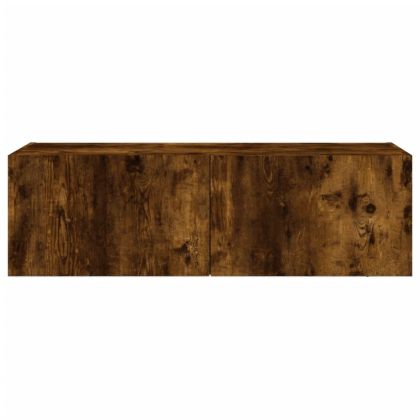 Стенен ТВ шкаф с LED осветление, опушен дъб, 100x35x31 см