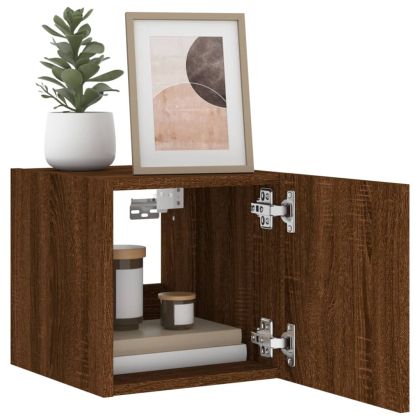 Стенен ТВ шкаф с LED осветление, кафяв дъб, 30,5x35x30 см