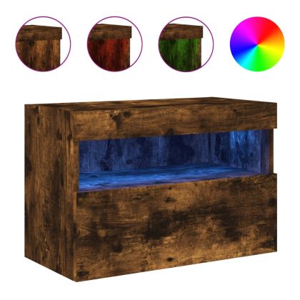 Стенен ТВ шкаф с LED осветление, опушен дъб, 60x30x40 см