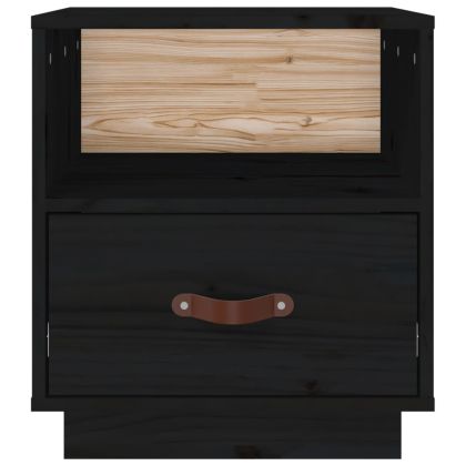 Нощни шкафчета, 2 бр, черни, 40x34x45 см, борово дърво масив
