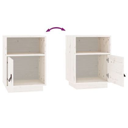 Нощно шкафче, бяло,40x34x55 см, борово дърво масив