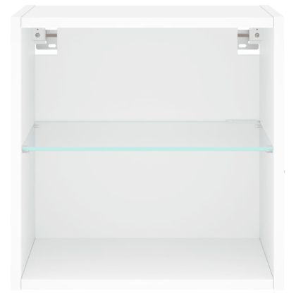 Нощни шкафчета с LED осветление, за стенен монтаж, 2 бр, бели