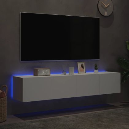 Стенни ТВ шкафове с LED осветление, 2 бр, бели, 80x35x31 см