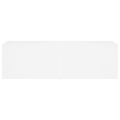 Стенен ТВ шкаф с LED осветление, бял, 100x35x31 см