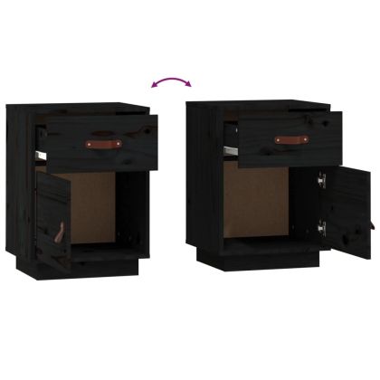 Нощно шкафче, черно, 40x34x55 см, борово дърво масив