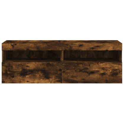 Стенни ТВ шкафове с LED лампи, 2 бр, опушен дъб, 60x30x40 см