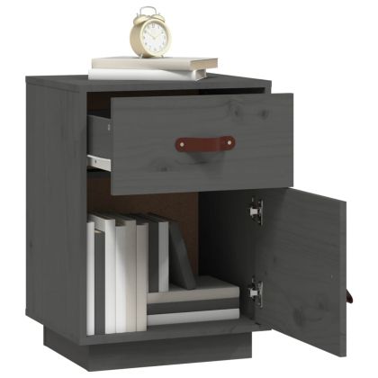 Нощни шкафчета, 2 бр, сиви, 40x34x55 см, борово дърво масив