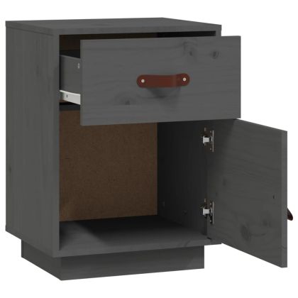 Нощни шкафчета, 2 бр, сиви, 40x34x55 см, борово дърво масив