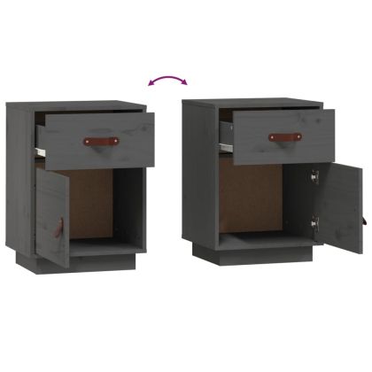 Нощни шкафчета, 2 бр, сиви, 40x34x55 см, борово дърво масив