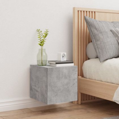 Стенен ТВ шкаф с LED осветление, бетонно сив, 30,5x35x30 см