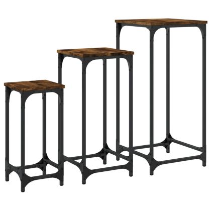 Стифиращи странични маси, 3 бр, опушен дъб, инженерно дърво