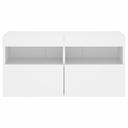 Стенен ТВ шкаф с LED осветление, бял, 80x30x40 см