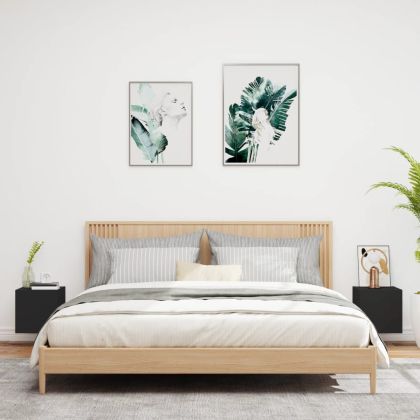 Стенни ТВ шкафове с LED осветление, 2 бр, черни, 30,5x35x30 см