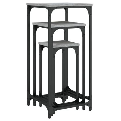 Стифиращи странични маси, 3 бр, сив сонома, инженерно дърво