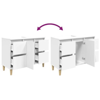 Шкаф за мивка, бял, 80x33x60 см, инженерно дърво