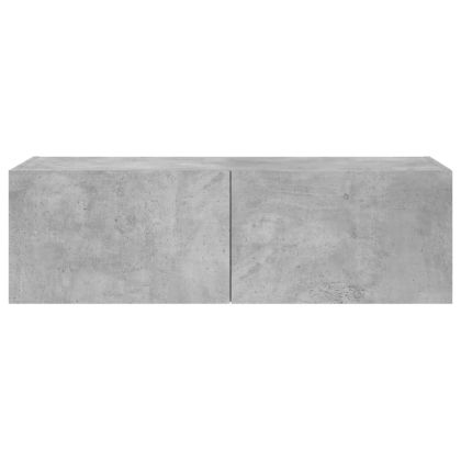 Стенен ТВ шкаф с LED осветление, бетонно сив, 100x35x31 см