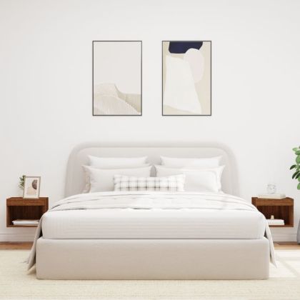 Нощни шкафчета с LED осветление, стенен монтаж, 2 бр, кафяв дъб