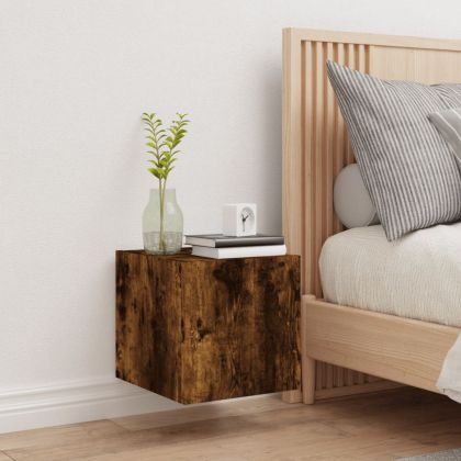 Стенен ТВ шкаф с LED осветление, опушен дъб, 30,5x35x30 см