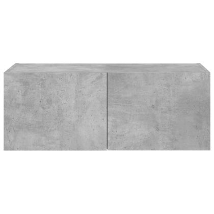 Стенен ТВ шкаф с LED осветление, бетонно сив, 80x35x31 см