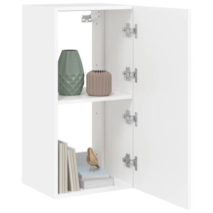 Стенен ТВ шкаф с LED осветление, бял, 40,5x35x80 см