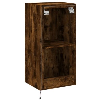 Стенен ТВ шкаф с LED осветление, опушен дъб, 40,5x35x80 см