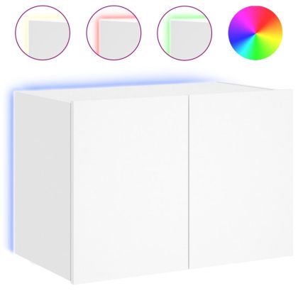 Стенен ТВ шкаф с LED осветление, бял, 60x35x41 см