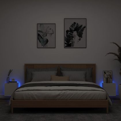 Стенни ТВ шкафове с LED осветление, 2 бр, бели, 30,5x35x30 см