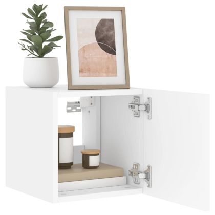 Стенни ТВ шкафове с LED осветление, 2 бр, бели, 30,5x35x30 см