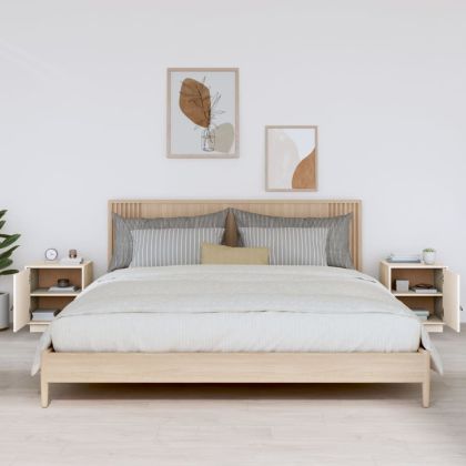 Нощни шкафчета, 2 бр, бели, 40x34x45 см, борово дърво масив