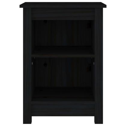 Нощно шкафче, черно, 40x35x55 см, борово дърво масив