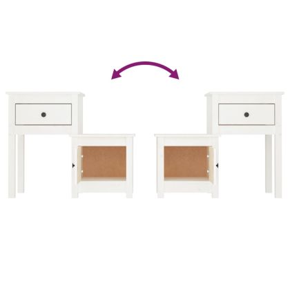 Нощно шкафче, бяло, 79,5x38x65,5 см, борово дърво масив