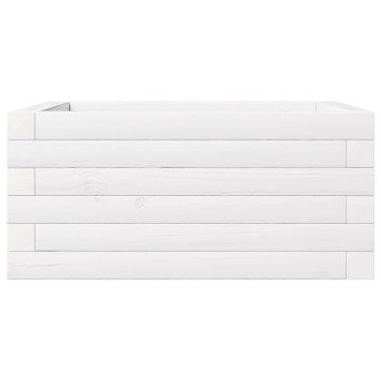 Градинска кашпа, бяла, 50x50x23 см, борово дърво масив