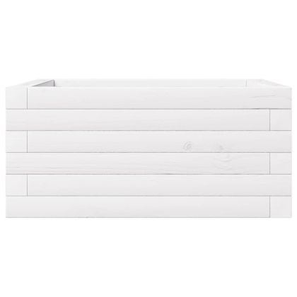 Градинска кашпа, бяла, 50x50x23 см, борово дърво масив