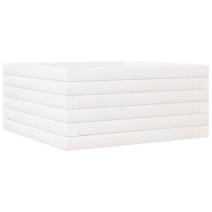 Градинска кашпа, бяла, 50x50x23 см, борово дърво масив